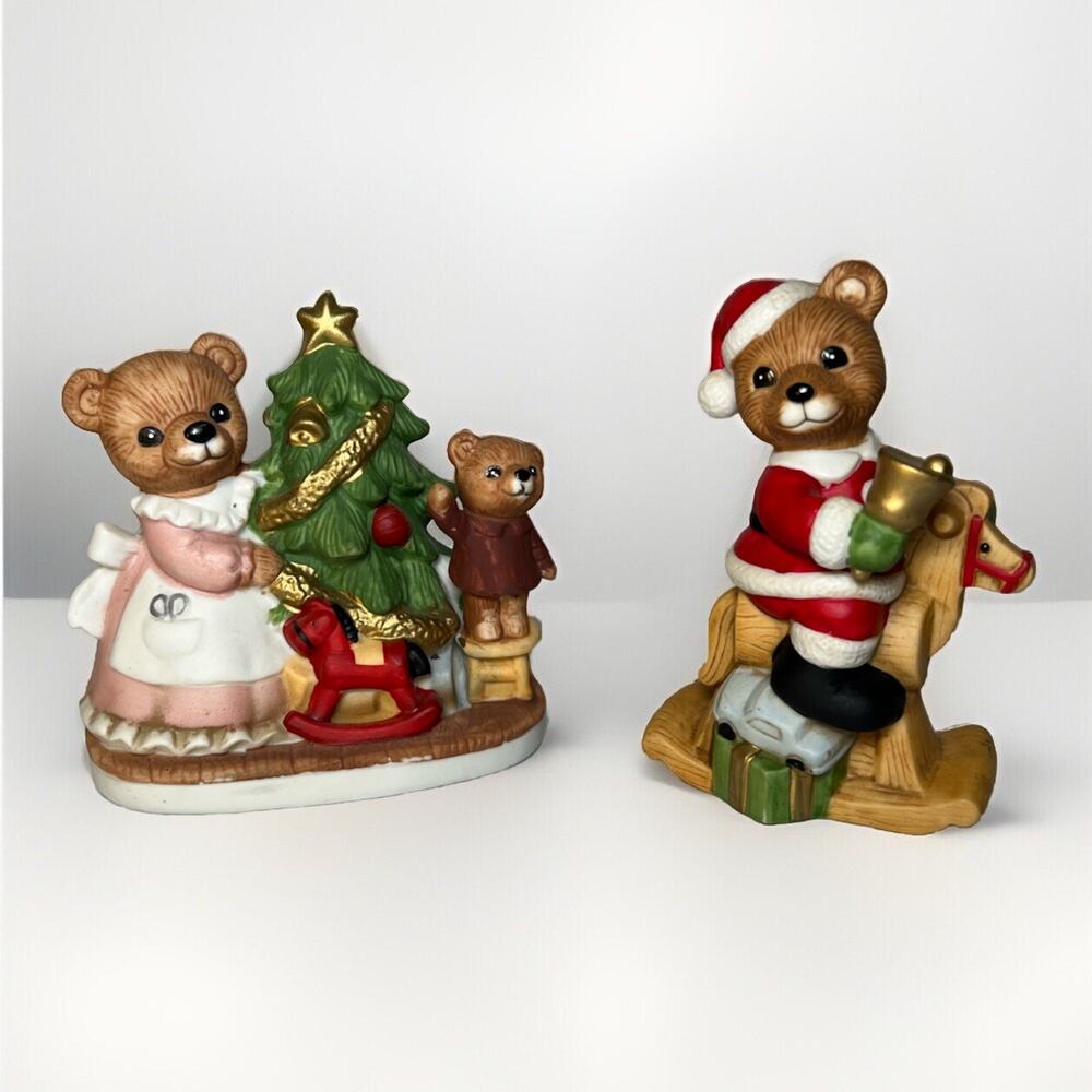 Vtg Homco 5114 & 5502 Bears Lot of 2 Christmas Bears Mama Baby Santa Holiday
